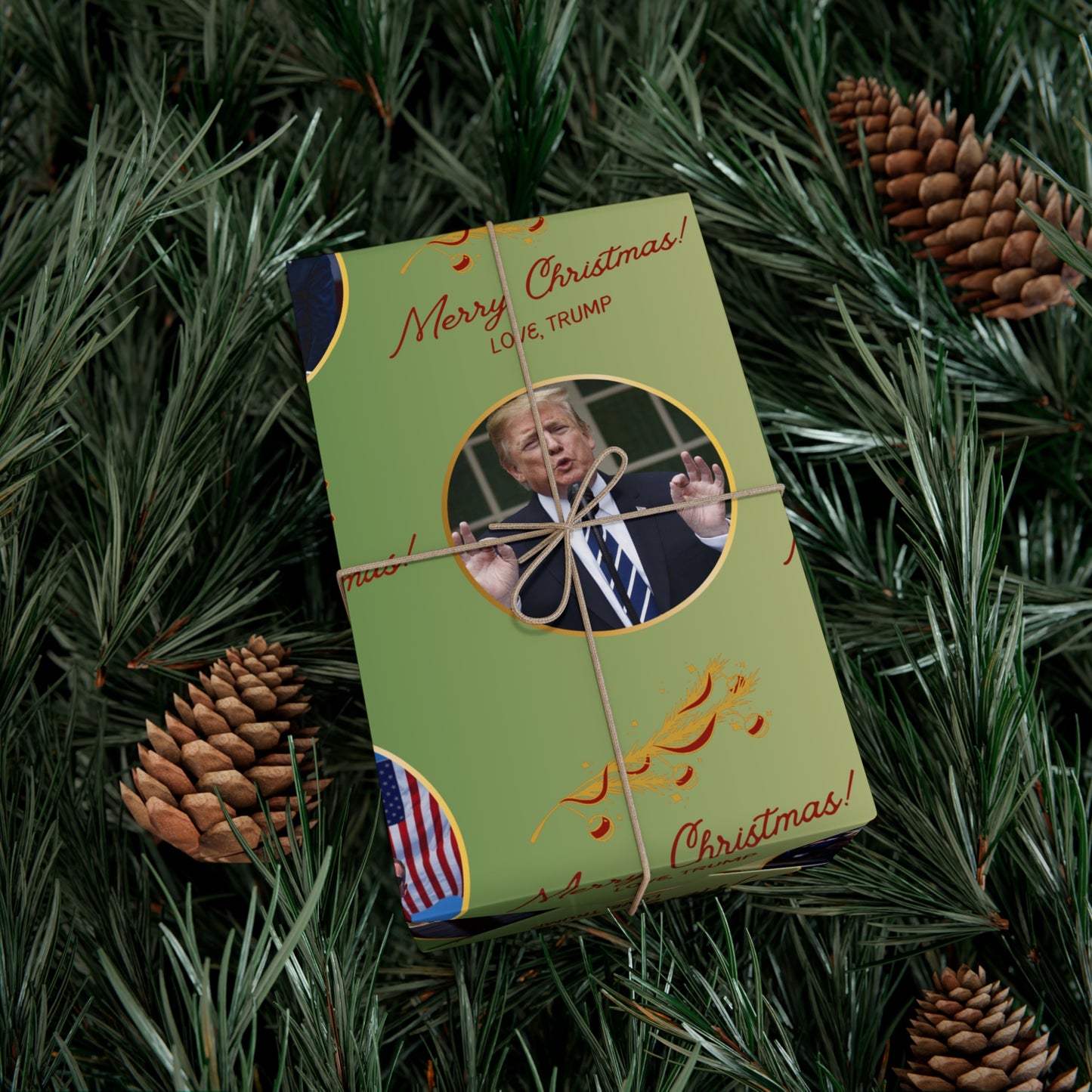 Love Donald Trump Gift Wrapping Papers in Green