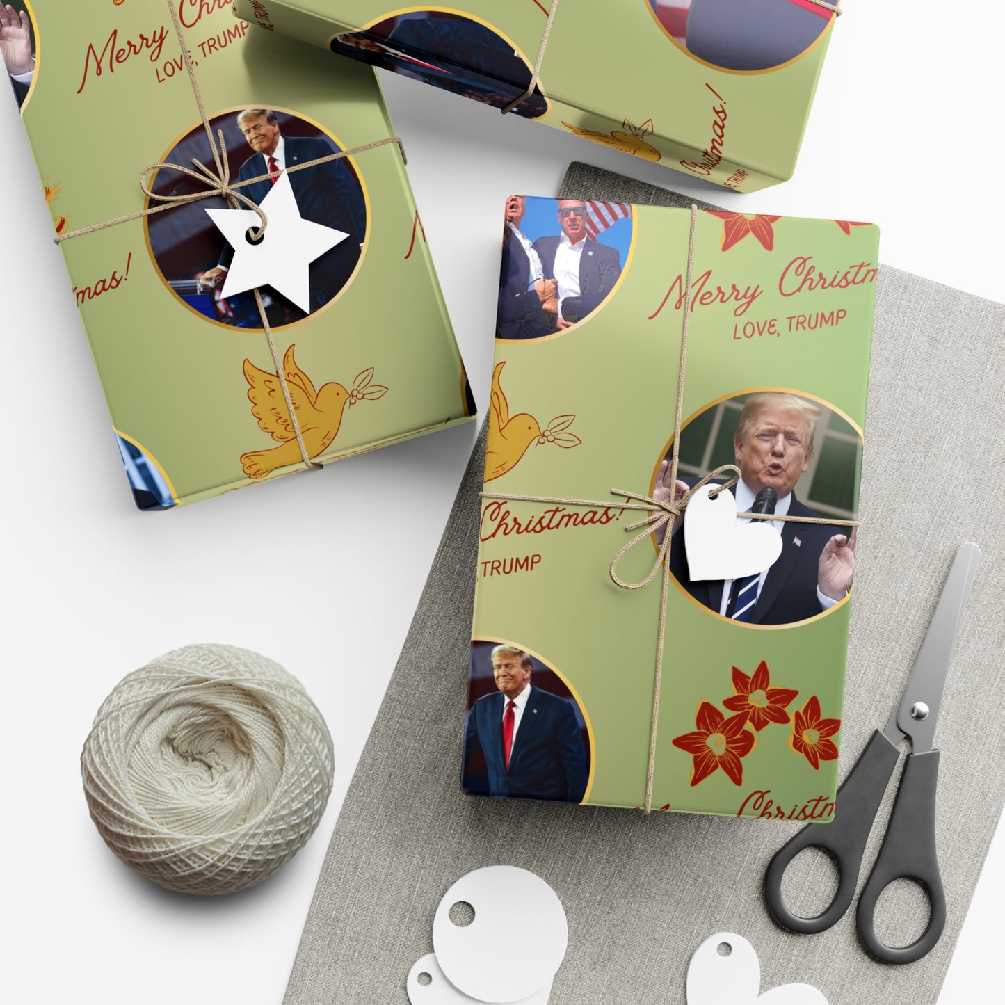Love Donald Trump Gift Wrapping Papers in Green