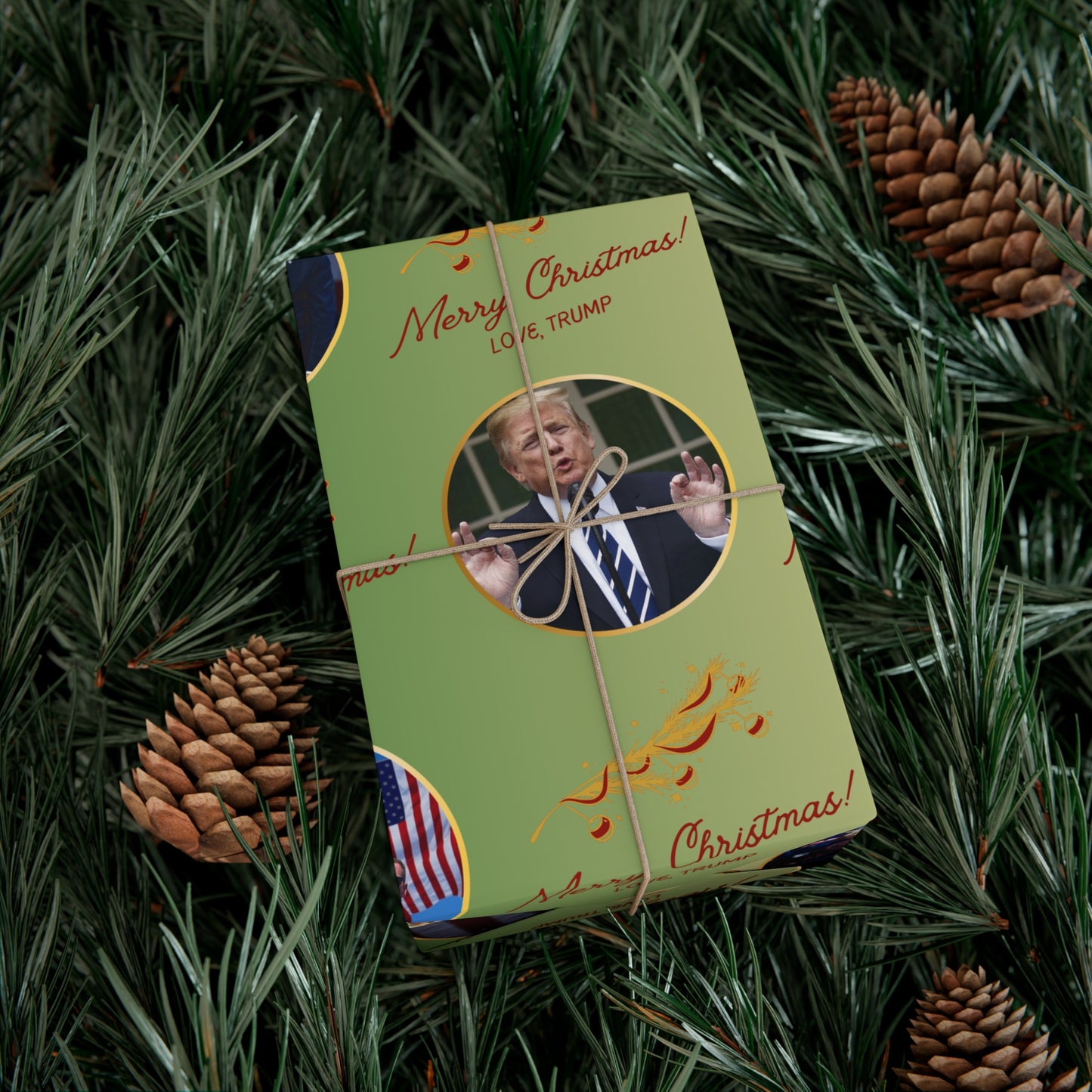 Love Donald Trump Gift Wrapping Papers in Green